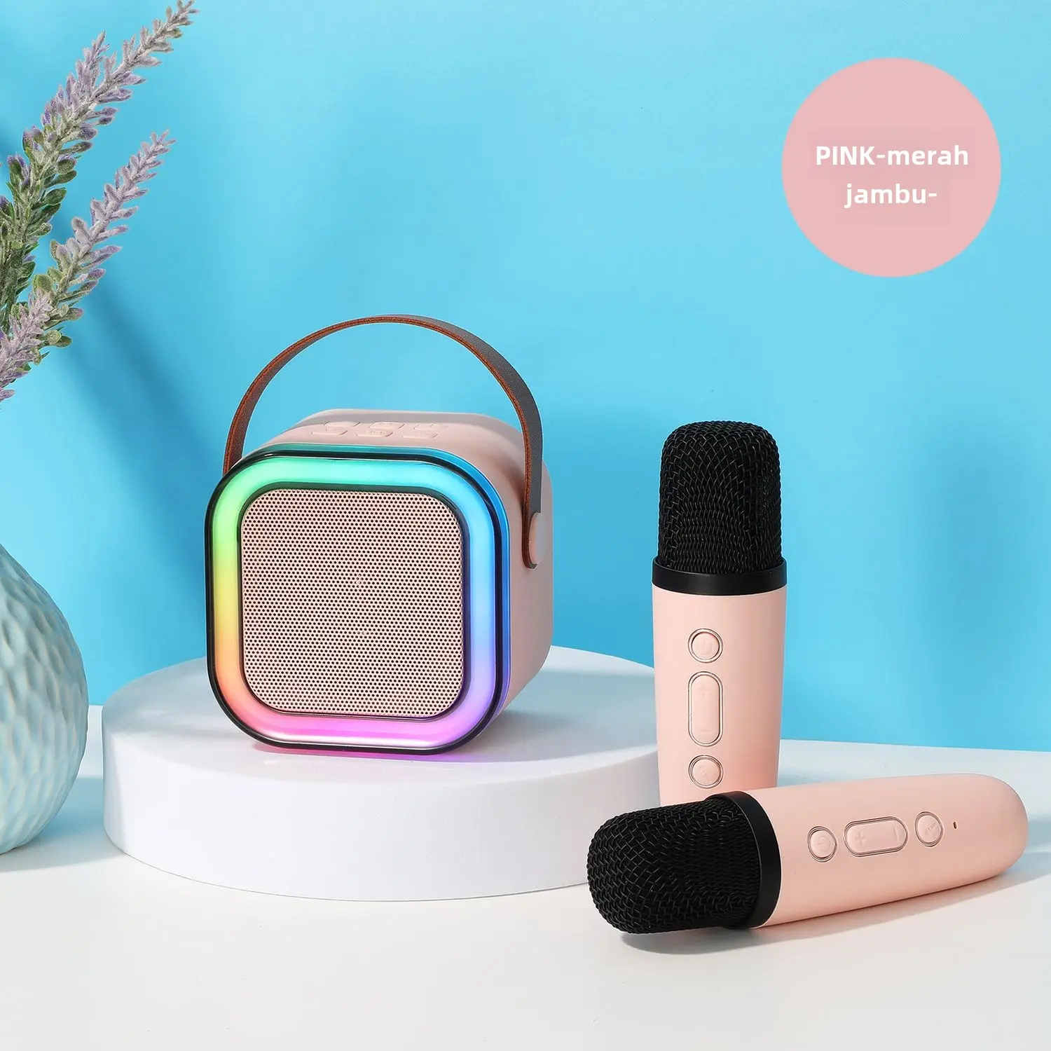 Pembesar Suara Karaoke Tanpa Wayar, JUNHOME ❤️, K12, dengan Mikrofon Bluetooth, Lampu RGB, Mudah Alih, Sesuai untuk Kegunaan Rumah, Karaoke Mini, Mesin Karaoke Audio Speaker miniatur  sound system
