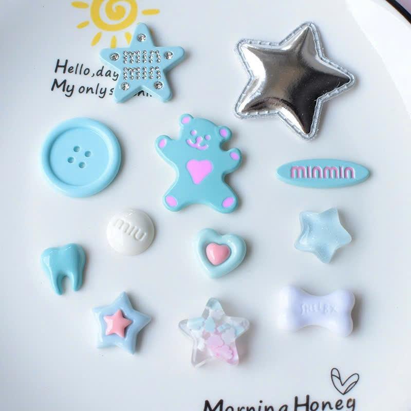 Bộ Sticker 3D, DIY, Jibbitz Charm Nổi Hình Gấu Sao Bạc Dễ Thương Trang Tríày Dép Cross 0