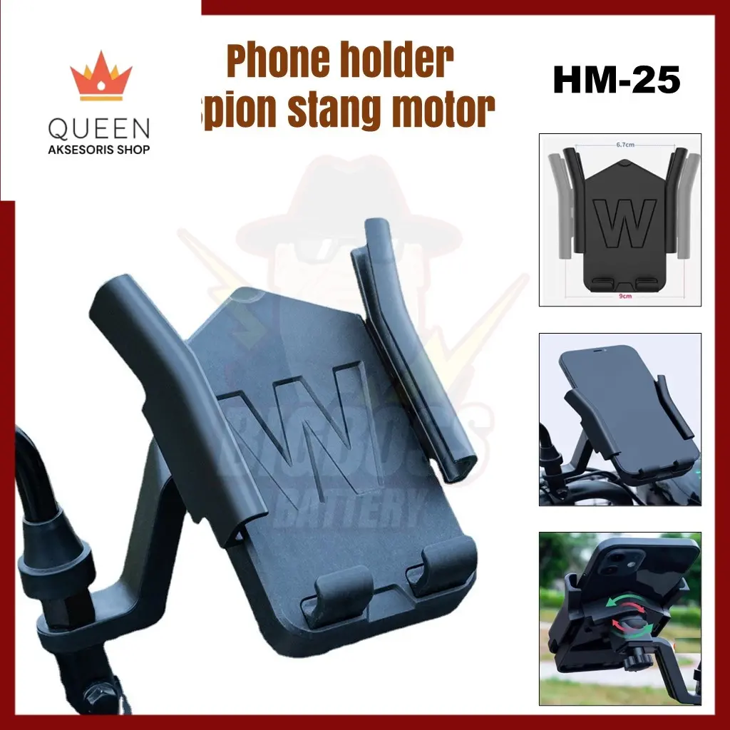 Phone Holder HM-23 HM25 Spion Stang Motor Stand Holder Handphone Senderan Dudukan Penyangga Spion Motor Universal