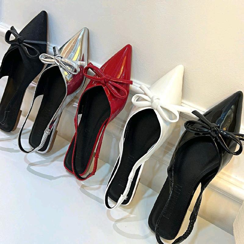 Gạo.Shoes (có Bigsize) Sục Nữ Mũi Nhọn, Trang Trí Nơ Thắt Nhí Xinh Xắn, Đế Bệt 1 Cm, Chất Liệu Da Bóng Cao Cấp, Đế Xịn Chống Trơn Trượt.