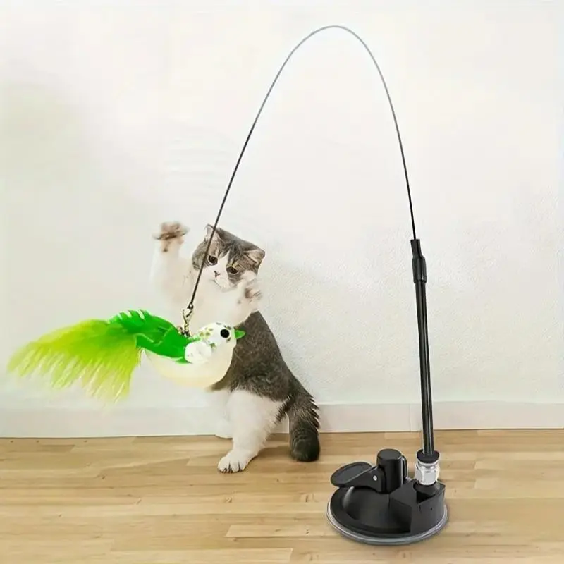 Simulation Bird Design Cat Teaser Toy, 1 Box Interactive Cat Teaser Toy with Suction Cup Base, Pet Interactive Toy, Cat Teaser Toy, Pet Accessories