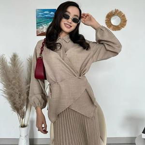 Skirt Berlipat, Fesyen Elegan, Gaya Muslim, Pakaian Wanita, Atasan Tali, Skirt Sut Musim Bunga, DM060