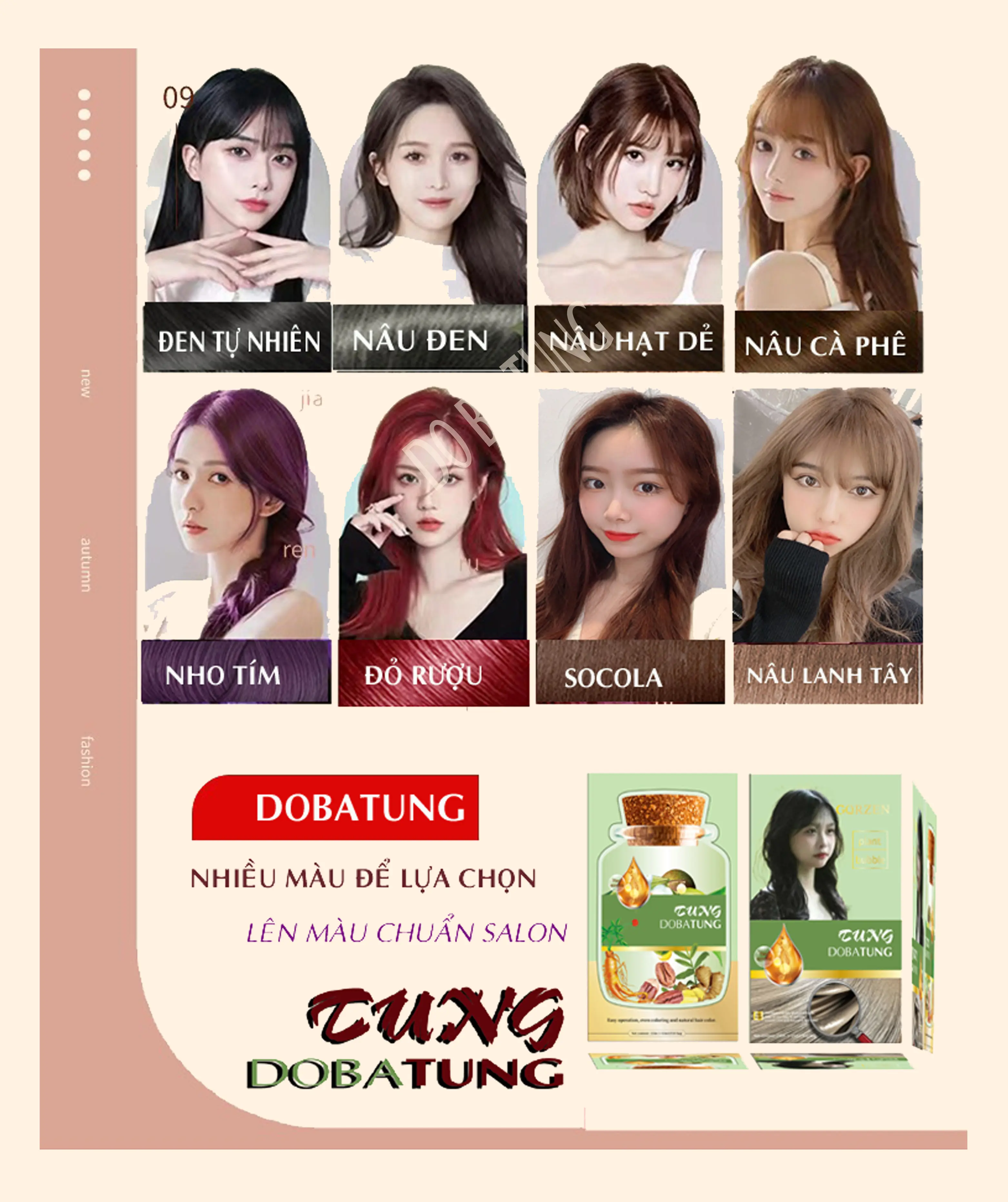 DẦU GỘI NHUỘM, 8 MÀU, ĐEN, RƯỢU VANG, NÂU TÂY, NÂU SOCOLA, NÂU HẠT DẺ, NÂU CÀ PHÊ, NÂU ĐEN, LÊN MÀU CHUẨN SALON, HỘP 10 GÓI 30ml Women Nữ Nhuộm Tóc Đổi Màu Tóc nhuốc  nhuộm nhuốc  nhuộm daugoiphub  acthaoduoc
