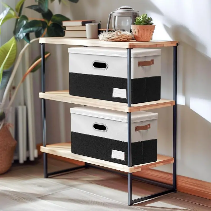 Foldable Storage Box with Lid, 2 Counts Multi-functional Clothes Storage Box with Handle, Home Organizer for Closet, Living Room and Bedroom 4