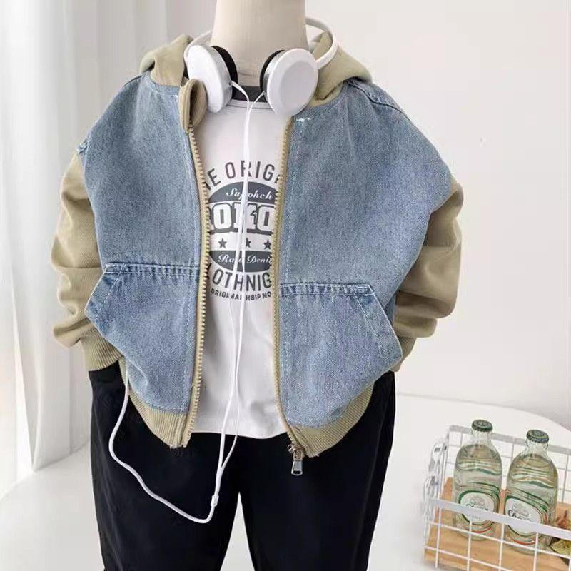 Áo Khoác Denim, Cho Bé Trai, Mùa Xuân Và Mùa Thu, Phong Cách Hàn Quốc, Áo Sơ Mi Có Khóa Kéo Có Mũ Trẻ Em, Áo Thường Ngày Bộ Sưu Tập 19000 Người, Thiết Kế Xếp Ly Cho Trẻ Em, Đẹp Trai Và Sành Điệu, Hàng Mới Về, 2025 2