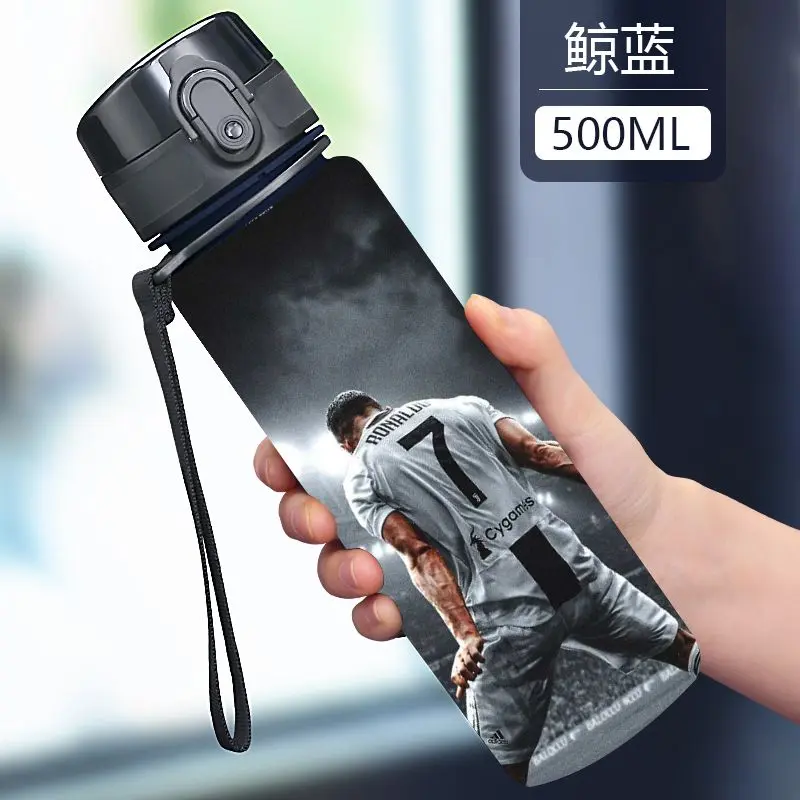 Lettering Photo Printing Football Messi Cristiano Ronaldo Sports Cup Large Capacity Portable Leakproof Student Adult Space Bottle