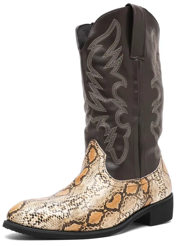 Men's Fashionable Snakeskin Print Embroidering Design Boots, Punk Style Cowboy Boots for Daily Wear, Fashion Vintage Shoes for Party, Daily Clothing Decor 8