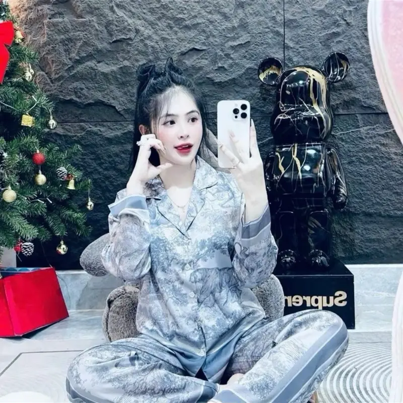 BỘ Pijama lụa LATIN MỊN Rừng XÁM size 40-58kg mềm mịn mát Nữ  Women