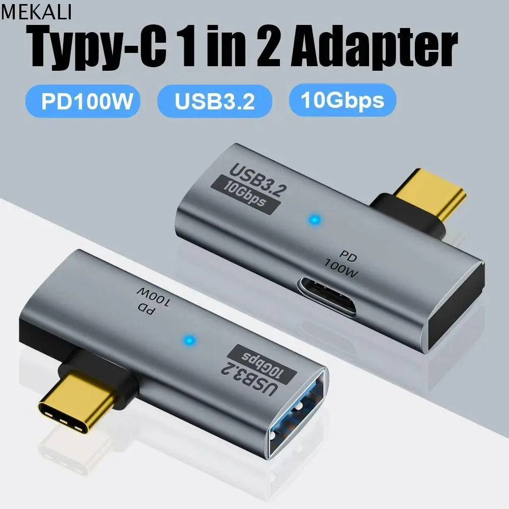 Plug and Play 2 in 1 USB Type C Adapter Right Angle PD 100W USB OTG Adapter Compatible Fast Charging Headphone and Charger Adapter for Phone/Computers/Laptop/U Disk for Phone/Computers/Laptop/U Disk