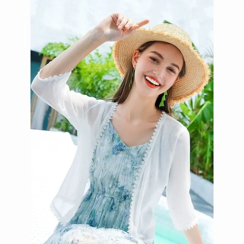 & Super Fairy Chiffon Sunscreen Cardigan Jacket for Women Summer New Style with Strap Dress Small Shawl Thin Cover-Up