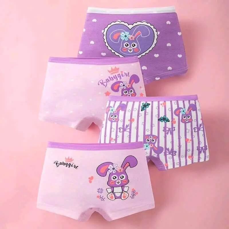Combo 4 quần chip đùi bé gái, chất cotton mềm,  hình thỏ tím siêu xinh. có size từ 12-40kg