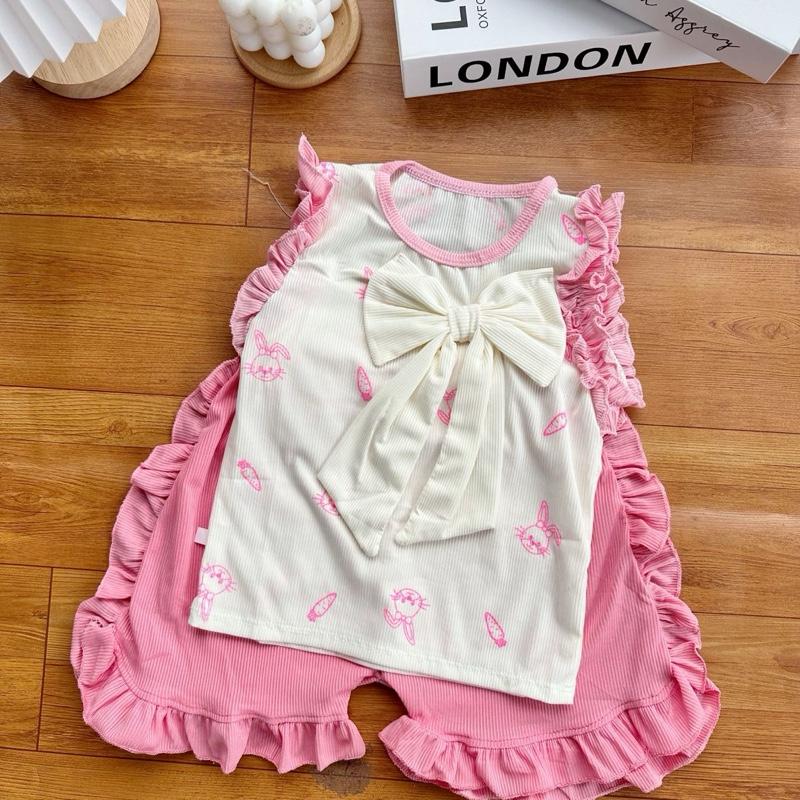 A93 Combo 4 bộ quần áo ba lỗ viền bèo cho bé gái từ 8-20kg chất liệu thun tăm lạnh SG 3