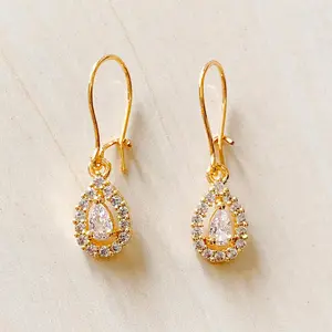 Anting Wanita Oval Baris Zirconia Terbaru Gold