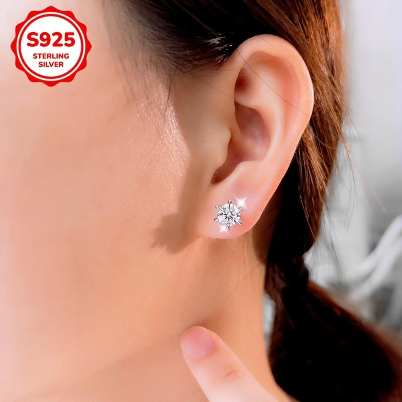 Product Introduction of Sterling Silver Shiny 6mm round Synthetic Zirconia Women's Trendy Earrings, Punk and Simple Style, Unisex Hip Hop Rock Earrings, Perfect Gift for Lovers, Valentine's Day Mother's Day, Wedding, Birthday, Anniversary, New Year Gift 3