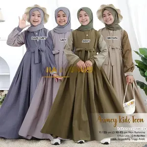 Gamis Anak Tanggung Umur 7th 8th 9th 10th 11th 12th 13th 14th 15 Tahun Free Belt Gamis Kuromi Anak Cewek Narumi Kids Arma Teen Crinkle Airflow Premium brown dress Grey Hijau Baju Muslim  Remaja Lebaran baju  muslim perempuan 6–12 import Syari Setelan