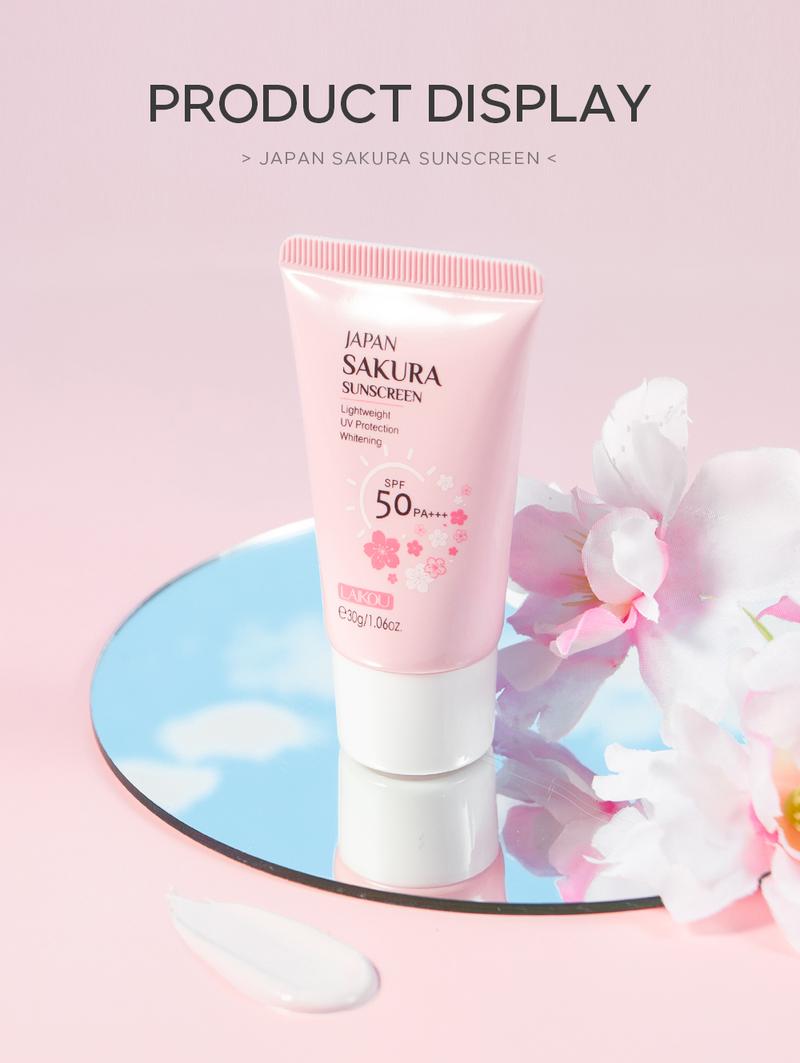 Product Introduction of LAIKOU Anti Sun Pollution Sakura Sunscreen 30g - Anti Blue Light Dust Proof SPF50 PA+++ UVA UVB Protection Sun Cream For Unisex Users - For Face & Body Skin Best Gifts On Mother's Day Valentines Day Facial Flower 20
