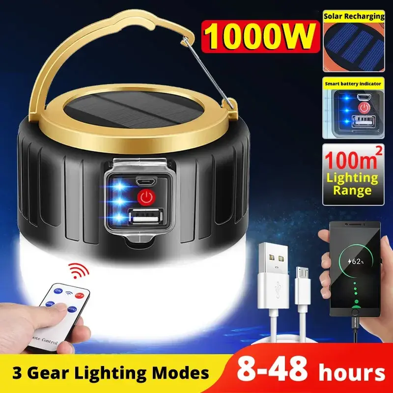 Đèn Cắm Trại Năng Lượng Mặt Trời, Sạc Dự Phòng, Đèn Lồng Cắm Trại LED, Có Điều Khiển Từ Xa, Không Thấm Nước, Đèn Lều Ngoài Trời, Đèn Pin Có Thể Sạc Lại Sport