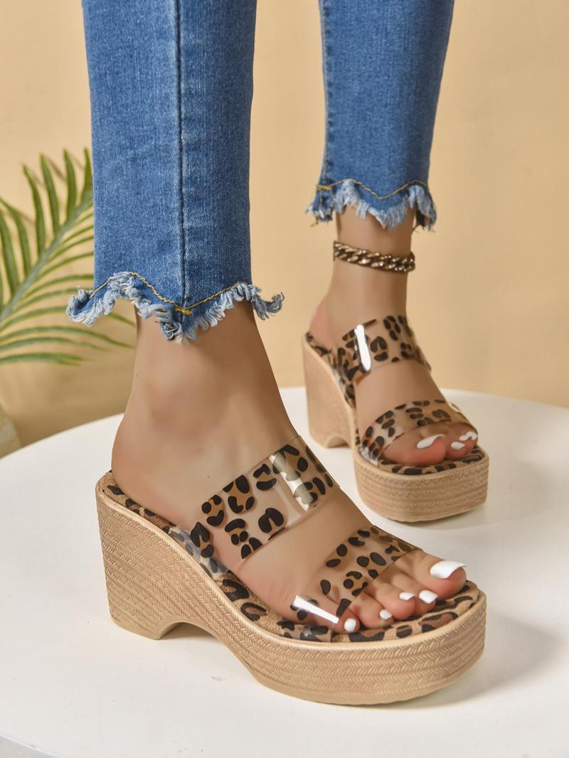 Product Introduction of Women's Fashion Leopard Print Chunky Heeled Sandals, Elegant Square Toe Sandals for Summer, Lightweight Comfortable Versatile Sandals for Daily Wear, Walking Shoes 8