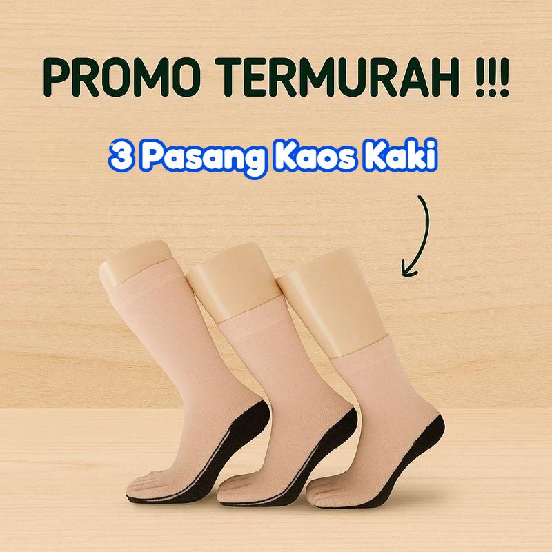 (Paket 1 Lusin) 12 Pasang Kaos Kaki Jempol Muslimah Warna Cream telapak Hitam Tanpa Kemas