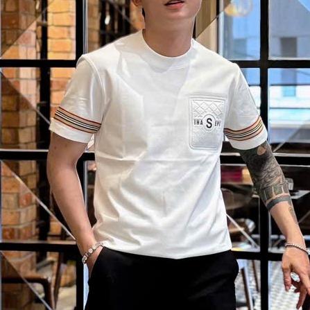 Áo thun nam ngắn tay cổ tròn phối viền túi dập nổi vải cotton dày dặn co giãn fom vừa mặc mát genz áo không cổ nam DM021