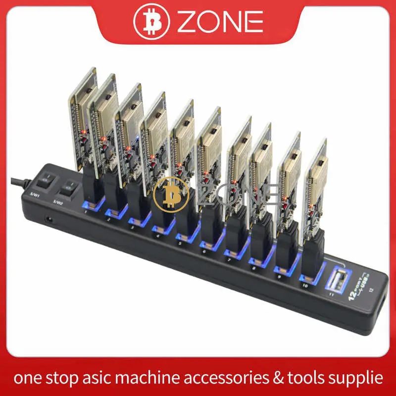10PCS Bitcoin NerdMiner V2 55KH S*10 BTC Lottery Station With 20W 10 Port Solo Miner Charger Hub 550HK S