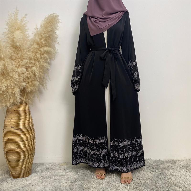 Trendy Muslim Slim Fit Cardigan with Pockets Fashion Middle Eastern Embroidered Abaya 1431 6