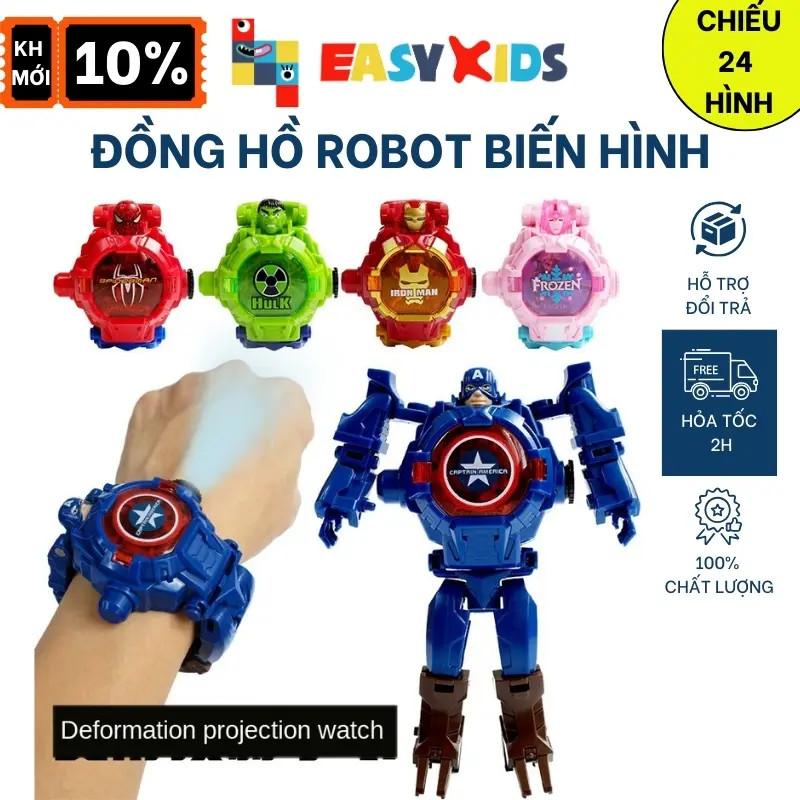 Đồ chơi đồng hồ điện tử trẻ em robot biến hình có máy chiếu