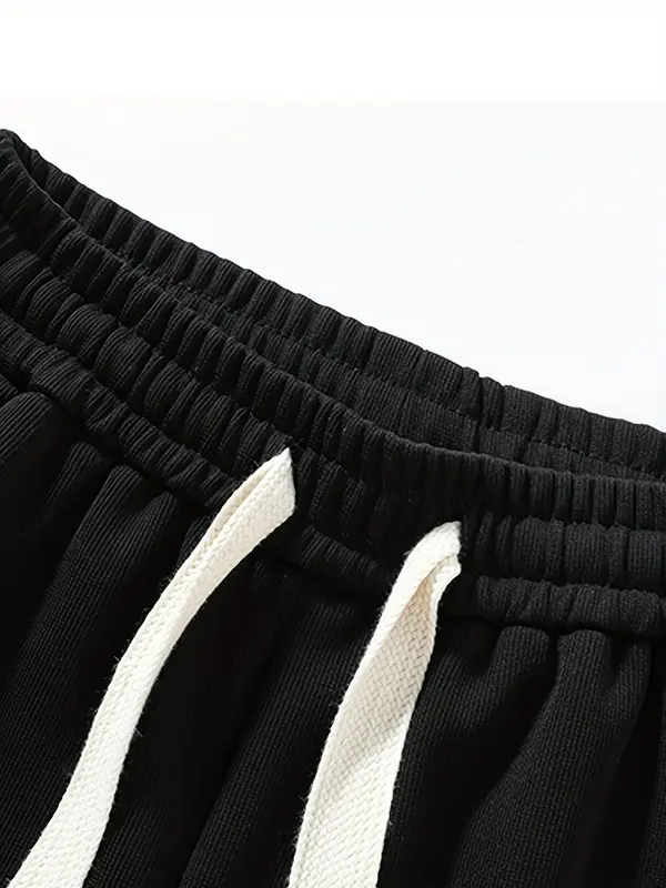 Unisex's Solid Drawstring Waist Pants, Casual Pocket Straight Leg Trousers for Daily Wear, Knitting Bottoms for All Seasons 4