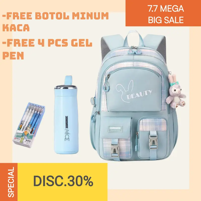 Ransel Wanita Korean Style Tas Anak Perempuan Kekinian Gratis Botol Minum Kaca Fashion 2