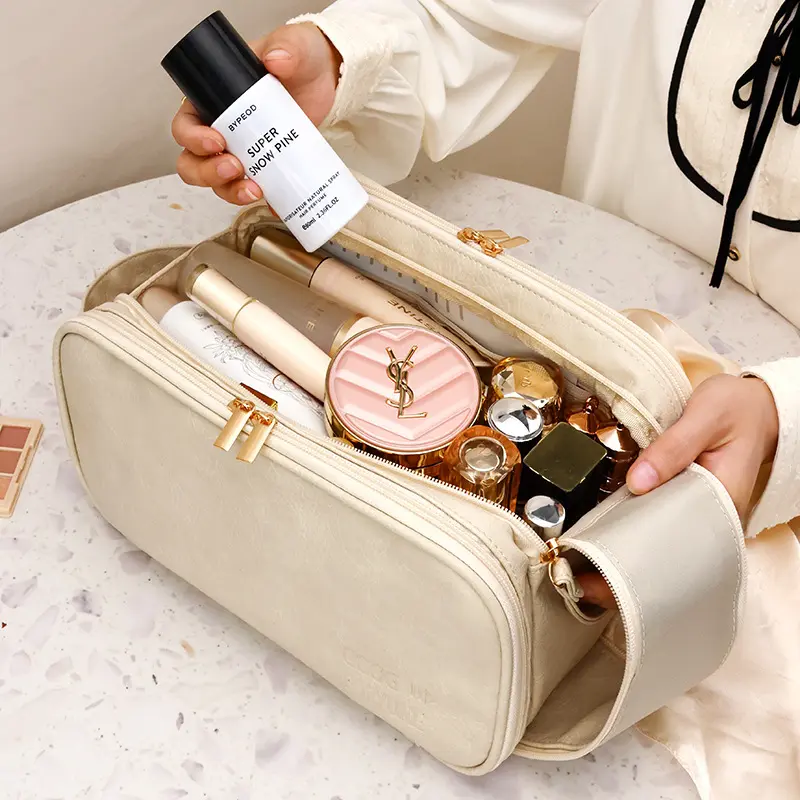 Double Zipper Cosmetic Bag Large Capacity Portable Business Trip Travel High-Grade Makeup Brush Wash Bag Buggy Bag 1
