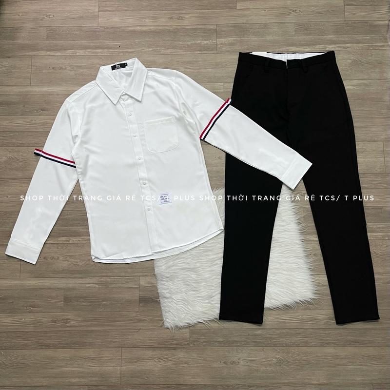 1 BỘ quần tây âu phối áo sơ mi tay sọc đỏ