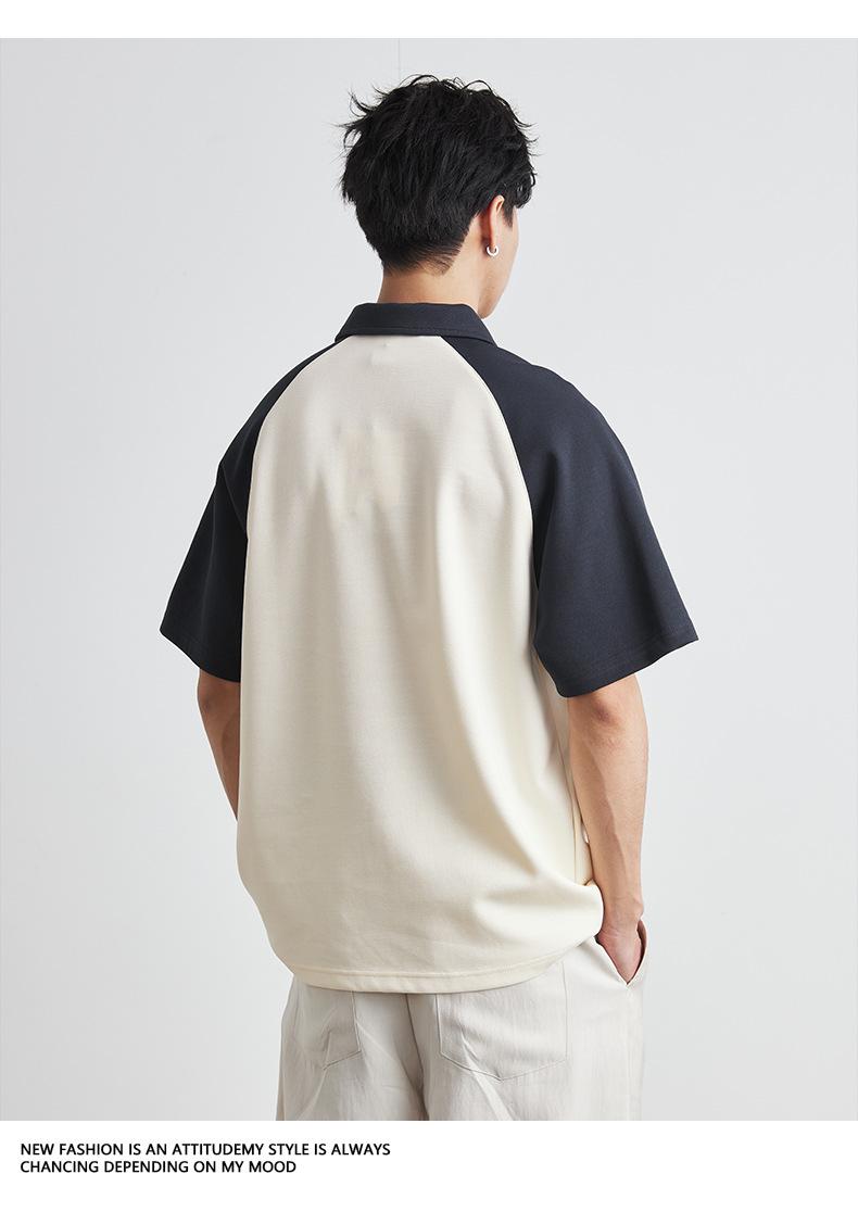 Product Introduction of Yizhi Fashion Color-Block Short Sleeve T-Shirt for Men Summer 2025 New Design Retro Raglan Sleeve Polo Shirt Top 15