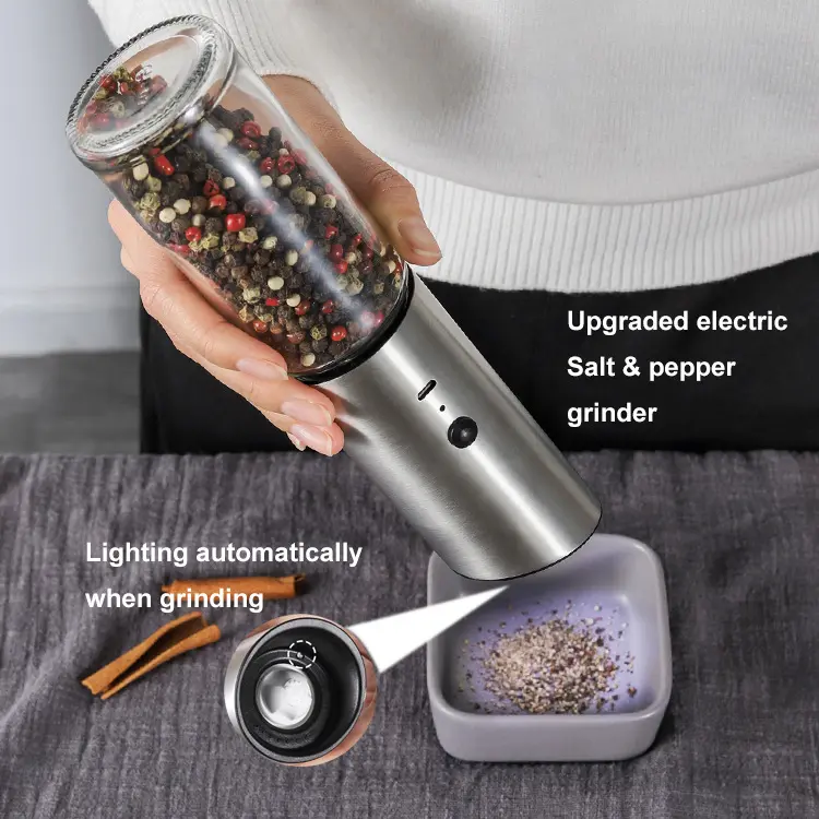 Máy xay muối tiêu bằng thép không gỉ, Máy xay USB hạt tiêu Tứ Xuyên và muối biển, Máy xay gia dụng nhà bếp, Hàng mới về 0
