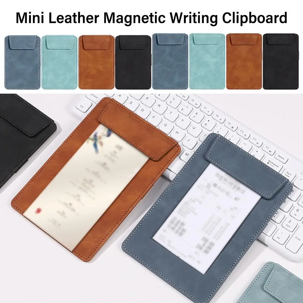 High Quality Leather Mini File Folder Magnetic Portable Writing Clipboard Document Filing Organizer School Office