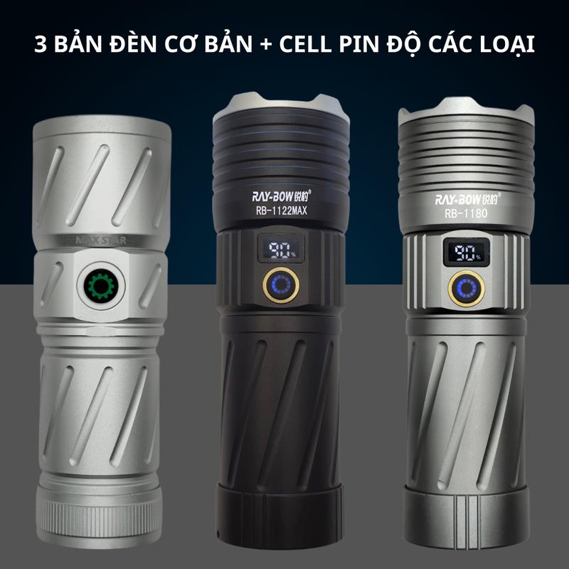 Đèn pin siêu sáng ZOOM MAX STAR NO1 PLUS, RAY BOW 1122 MAX kèm các loại pin