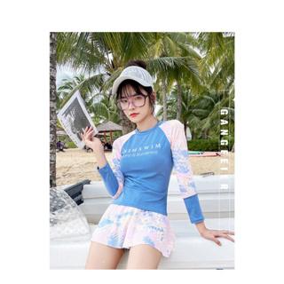 Đồ bơi nữ kín đáo dài tay, Bikini nữ giả váy có đệm ngực và quần lót trong vải mềm mại dáng Sport vải Thun 3