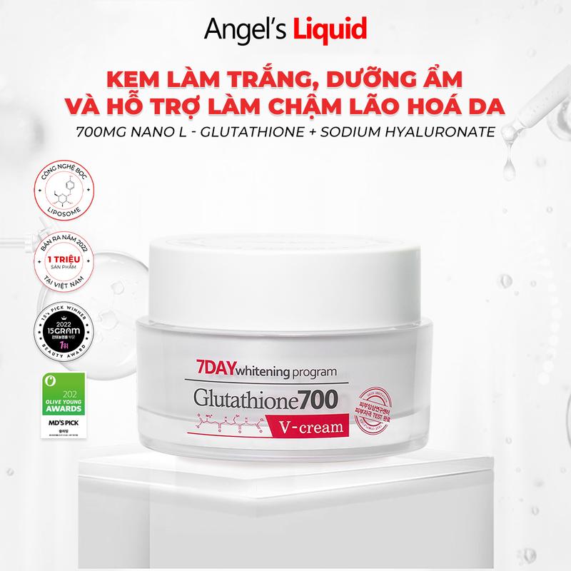 Kem Dưỡng Giúp Trắng Da, Cấp Ẩm Đa Tầng Angel's Liquid 7 Day Whitening Program Glutathione 700 V-Cream 50ml