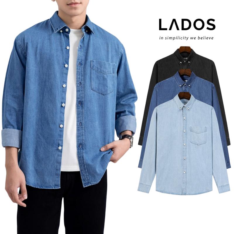 Áo sơ mi jeans dài tay nam cao cấp LADOS-8159 chất denim mềm mịn, dày dặn, đứng form, khoác ngoài phong cách trẻ trung