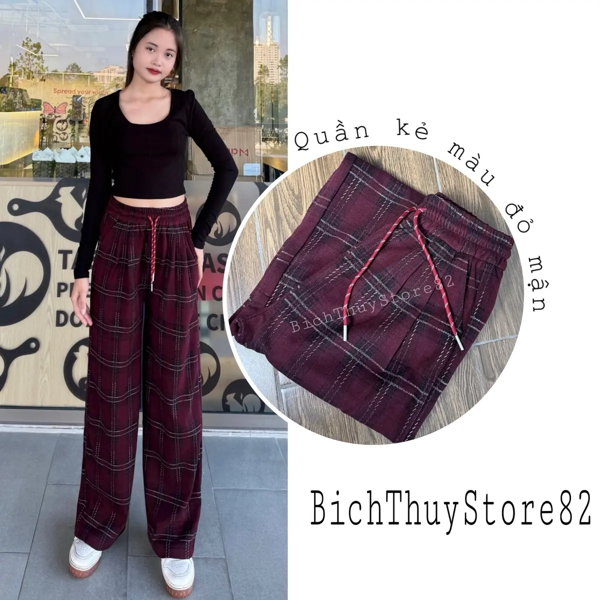 [HÀNG CAO CẤP] Quần Kẻ Caro Chất Dạ Umi Co Giãn Dáng Suông Dành Cho Nữ