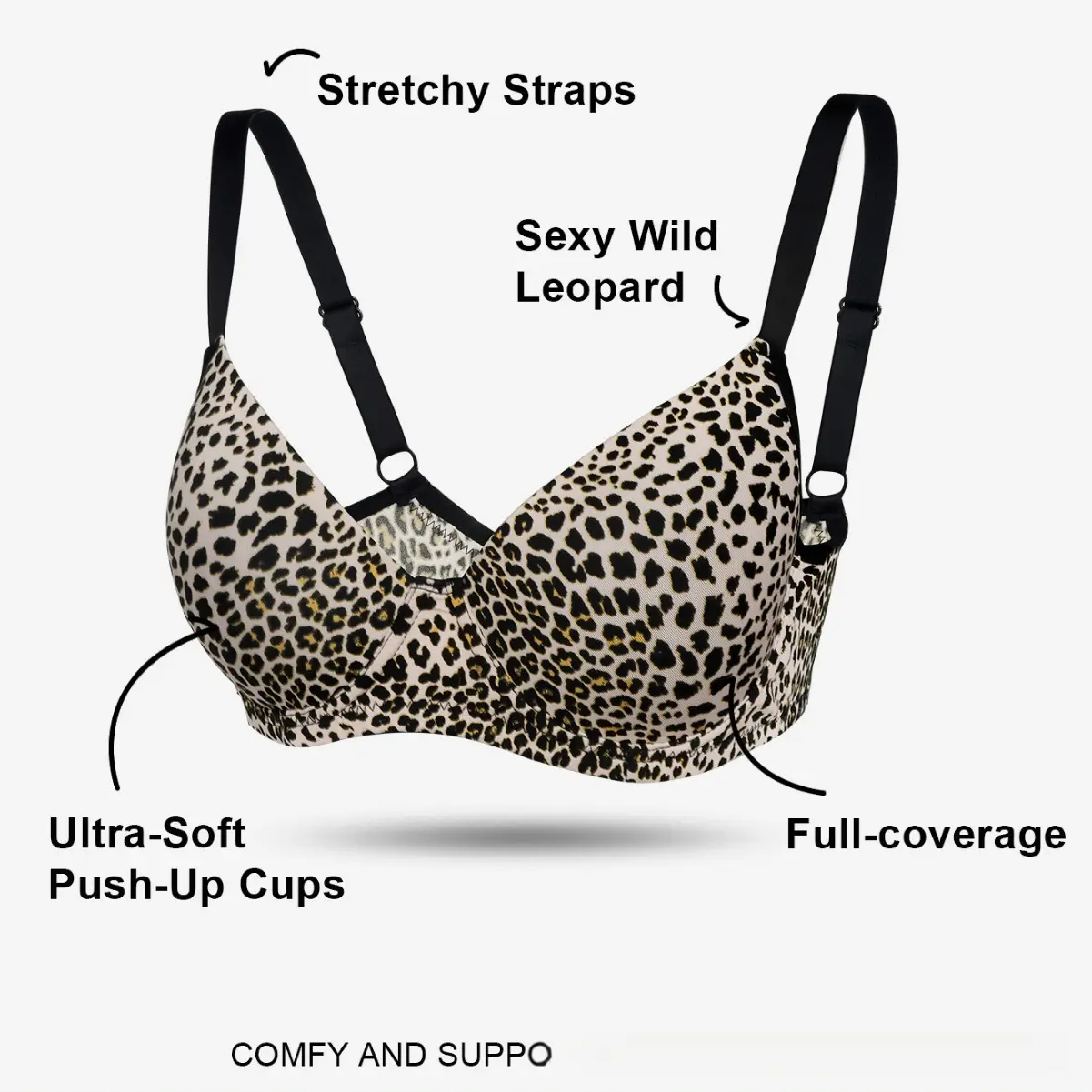 Sexy Leopard Push up Underwear Breathable Deep V Adjustable Shoulder Strap Chest Bra Fashion Comfortable Women's Underwear Lady Style CloThing