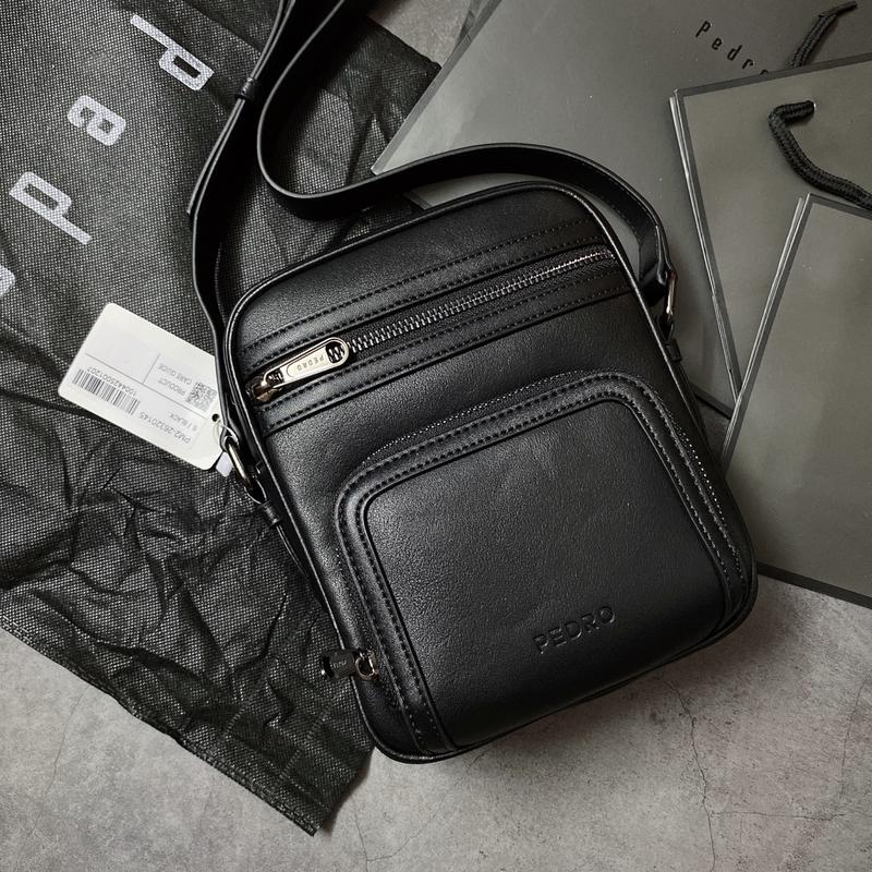 TÚI ĐEO CHÉO NAM PEDRO DA PU MỀM DÂY ĐEO BẰNG DA BẢN NHỎ MÀU ĐEN