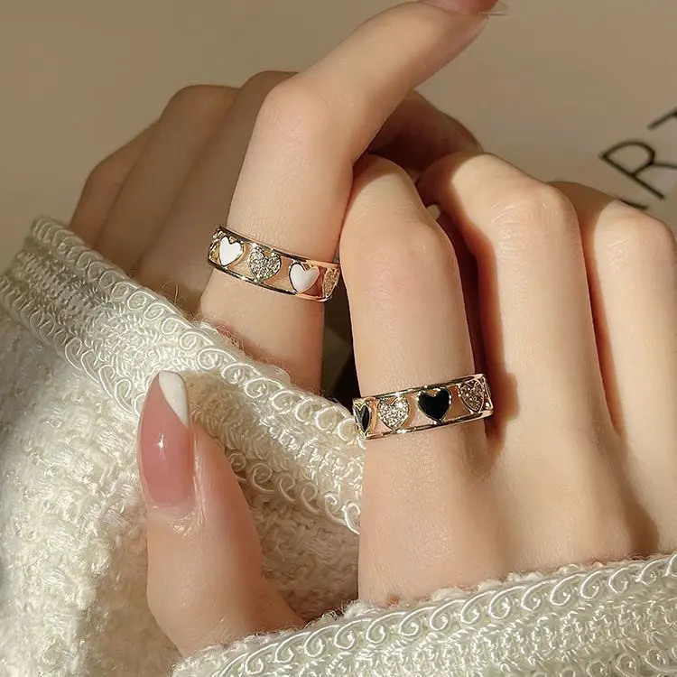 2025 [1295 Positive Reviews] Heart Micro-Inlaid Japanese Style Ring for Women, Ins Trendy Light Luxury Niche Design Adjustable Open Finger Ring New Style