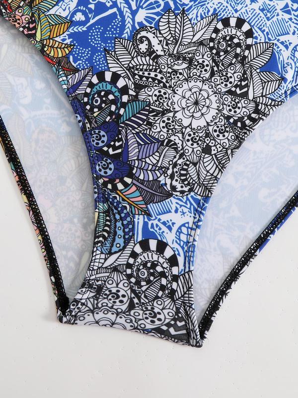 Women's Floral Print One Shoulder Tie Back Cut Out One-Piece Swimsuit, Boho Fashion Casual Swimwear for Beach Holiday Vacation, Ladies Swimsuit for All Seasons 6