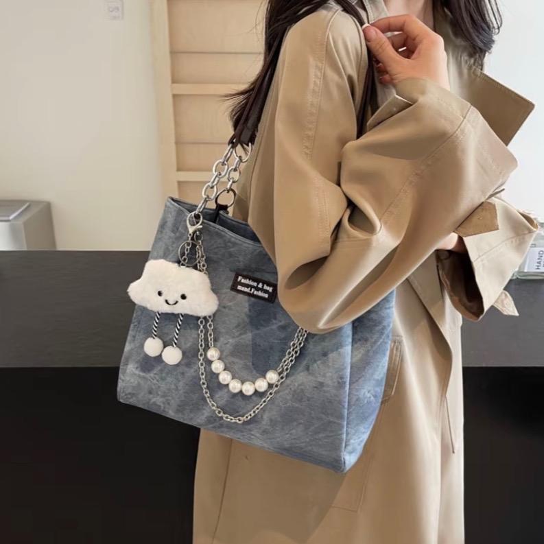 Túi xách nữ đeo vai dáng công sở túi tote da loang kèm phụ kiện dây xích và charm mây xinh 471