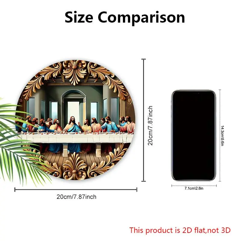 The Last Supper Themed Wooden Sign, 1 Count 2D Flat Print Of Decorative Wall Hanging Plaque, Multipurpose Round Hanging Ornament for Home Decor 3