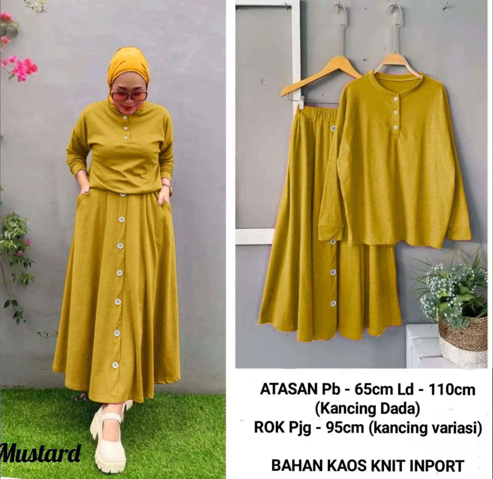 O2 Fashion / Haruka set rok lebar / bisa cod / stelan bahan knit import halus dan adem