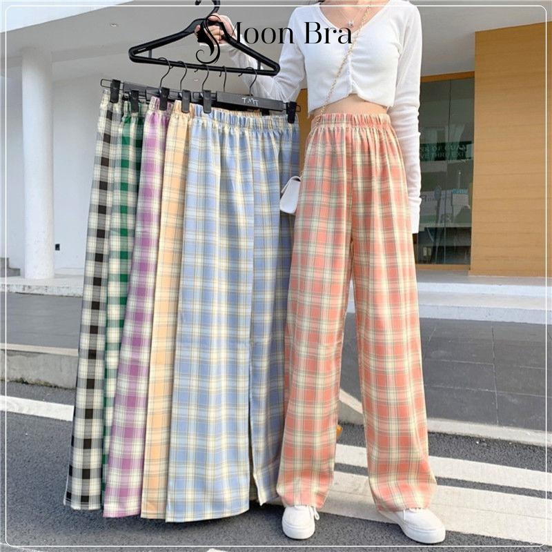 [QL16A] Quần Kẻ Lót Lông Nhiều Màu, Quần Ca Rô Nữ Ống Rộng Lót Lông Dáng Suông Giữ Nhiệt Mùa Đông Kẻ Sọc (có mầu kẻ đỏ TẾT) Women Nữ