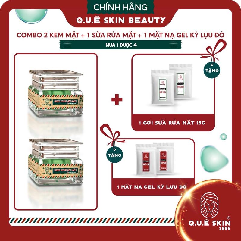 [ 2 kem NGÀY LỚN ] Combo BỘ CẶP [ hỗ trợ NÁM ] Quê bưởi cam lô hội Quê Skin (KHÔNG lấy kem ĐÊM ) hỗ trợ Da nhạy cảm tặng Hủ Kem Kỳ lựu 15g + 1 gói sữa rữa mặt 15g kemngay