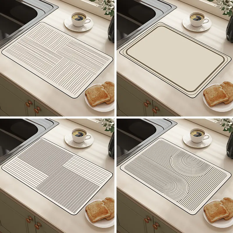 Diatomite Mat Drain Pad Kitchen Rug Printed Dish Drainer Absorbent Coffee Mats Non-slip Quick Drying Rugs Sink Draining Mat