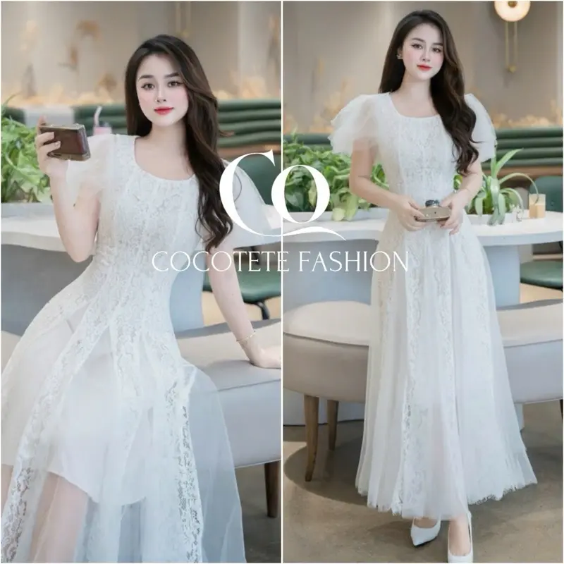 Cocotete Fashion - Váy Ren Trắng Dáng Dài Thiết Kế Dự Tiệc